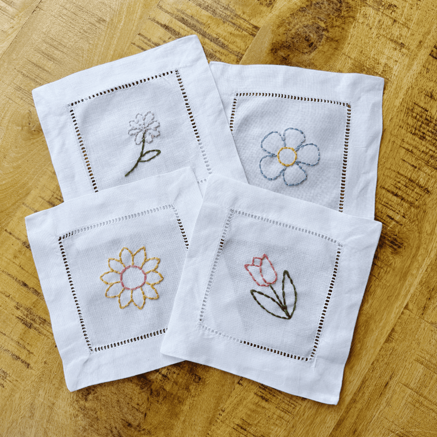 Beginner Hand Embroidery: Floral Cocktail Napkin Sets ($50)