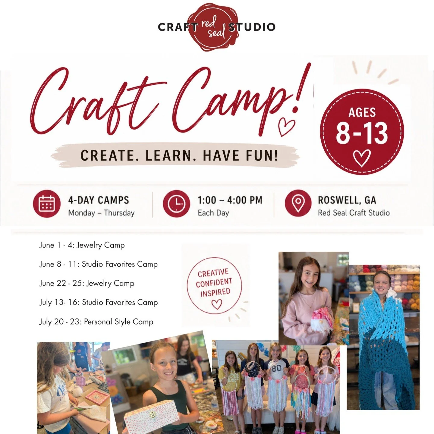 Your girl will love our summer craft camp! We have so many fun projects planned. They'll meet new friends and have fun. Learn more at redsealcraftstudio.com/summer-camp. 🌸
#redsealcraftstudio #craftcamp #summercamp #girlscamp #roswellga