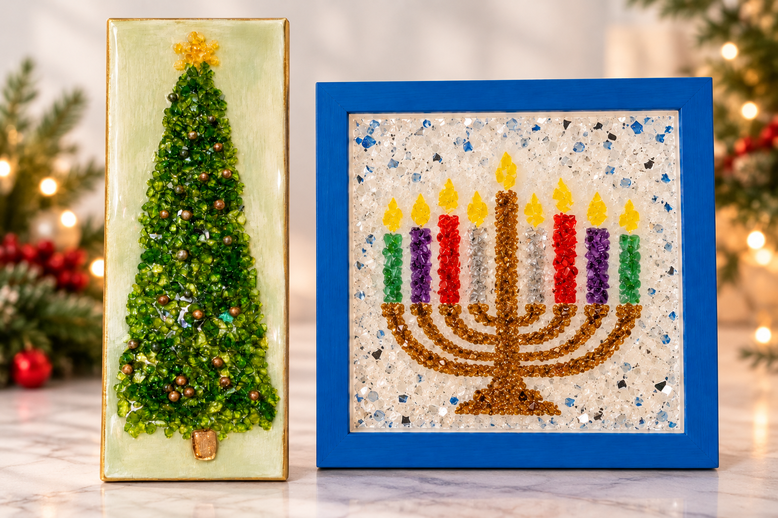 Glass Art - Christmas &amp; Hanukkah ($50)