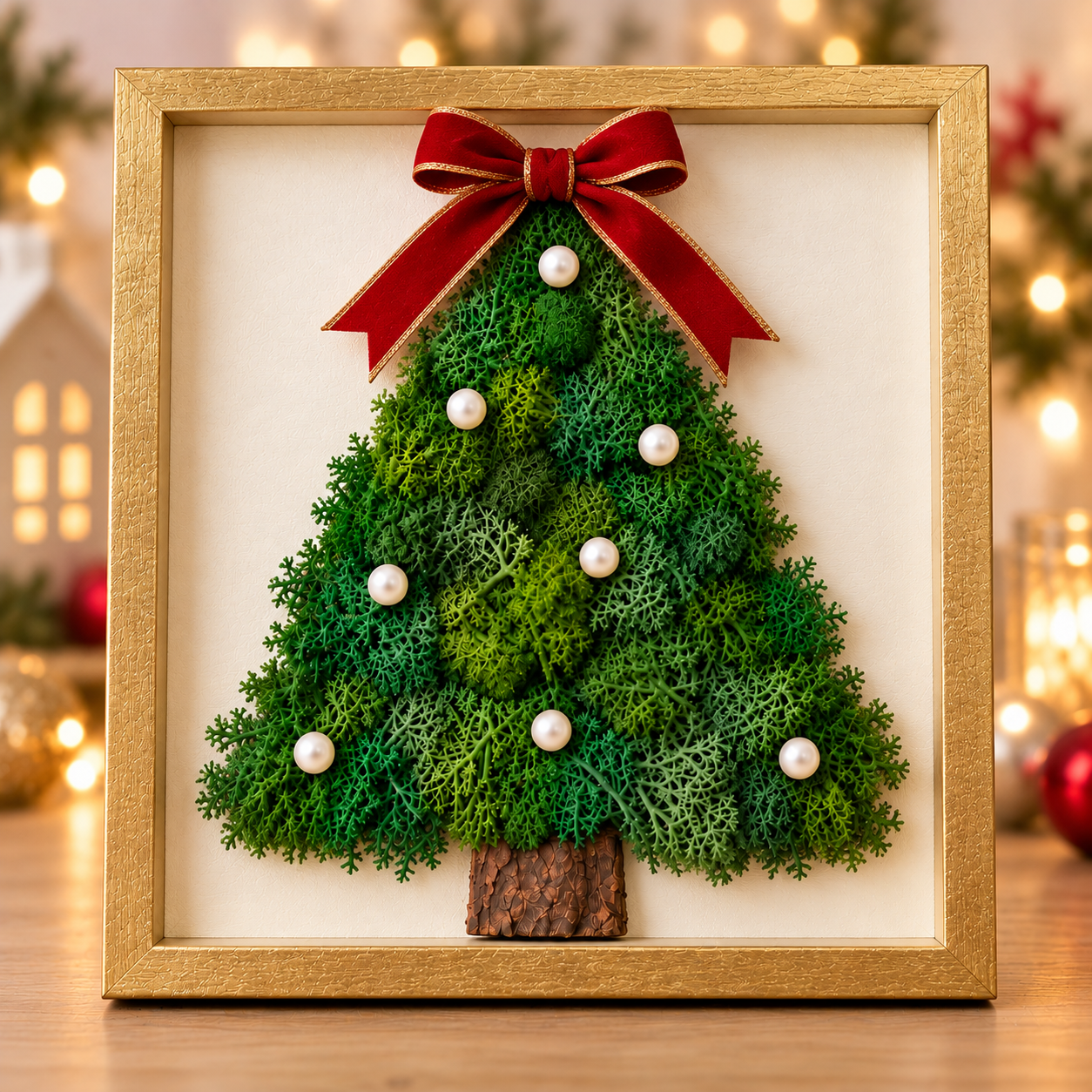 Framed Moss Christmas Tree with Pearl Ornaments.png