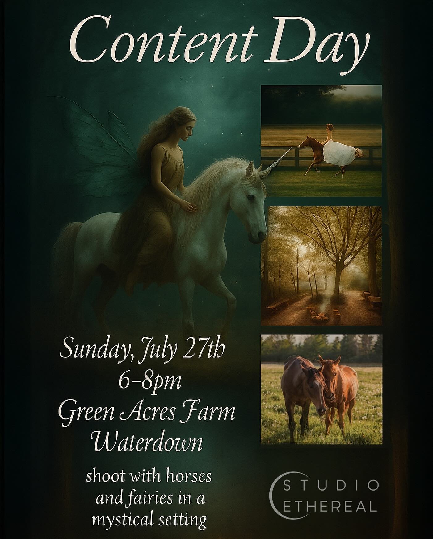 ✨ Summer Content Day - Sunday, July 27th ✨

Join us for an unforgettable evening of creativity and magic! Set against the enchanting backdrop of @the.green.acres in Waterdown, this exclusive content day offers a unique opportunity to photograph stunn