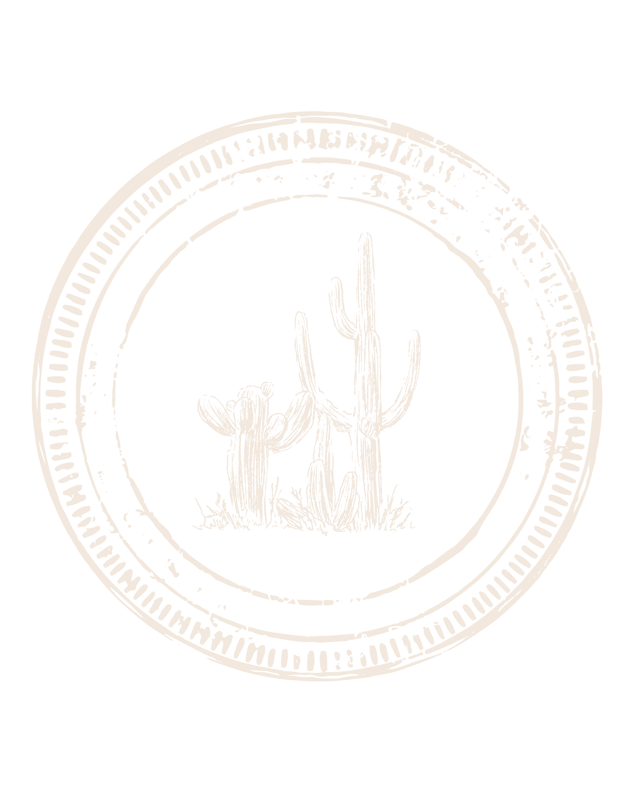 Black and white illustration of three cacti inside a circular border.