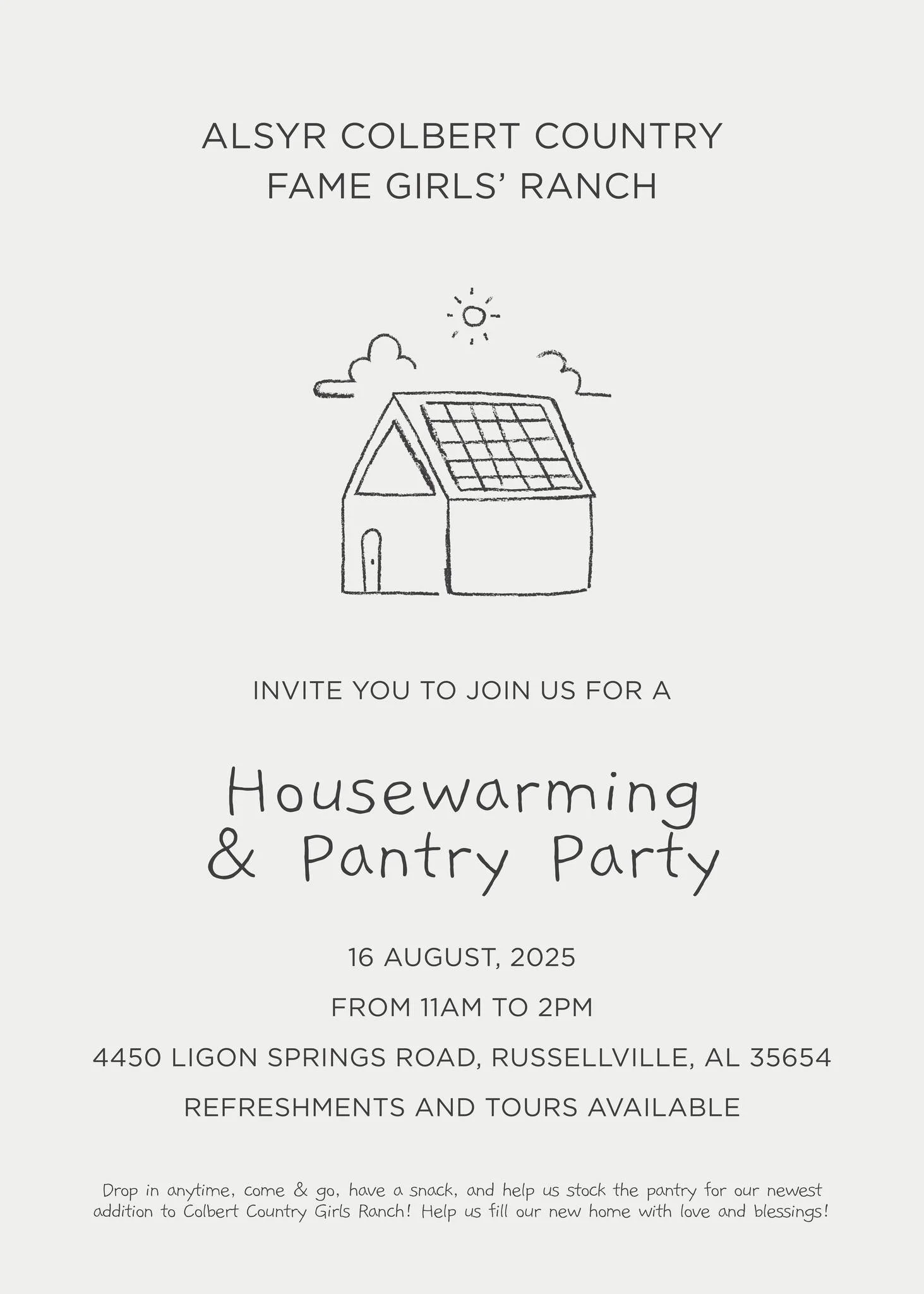 Housewarming and Pantry Party at FAME Girls' Ranch