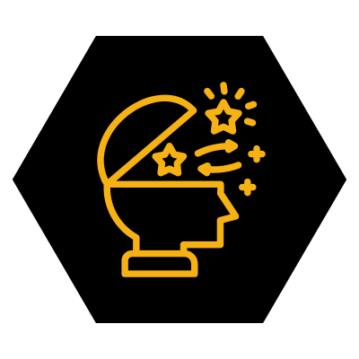 A head with the exchanging of thoughts and ideas icon representing BuzzMate Marketing's Curious Core Value