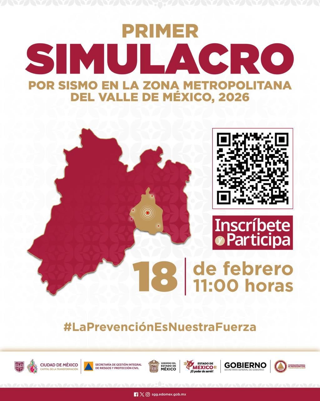 El Edomex confirma su participación en el Primer Simulacro por Sismo 2026 junto con la CDMX