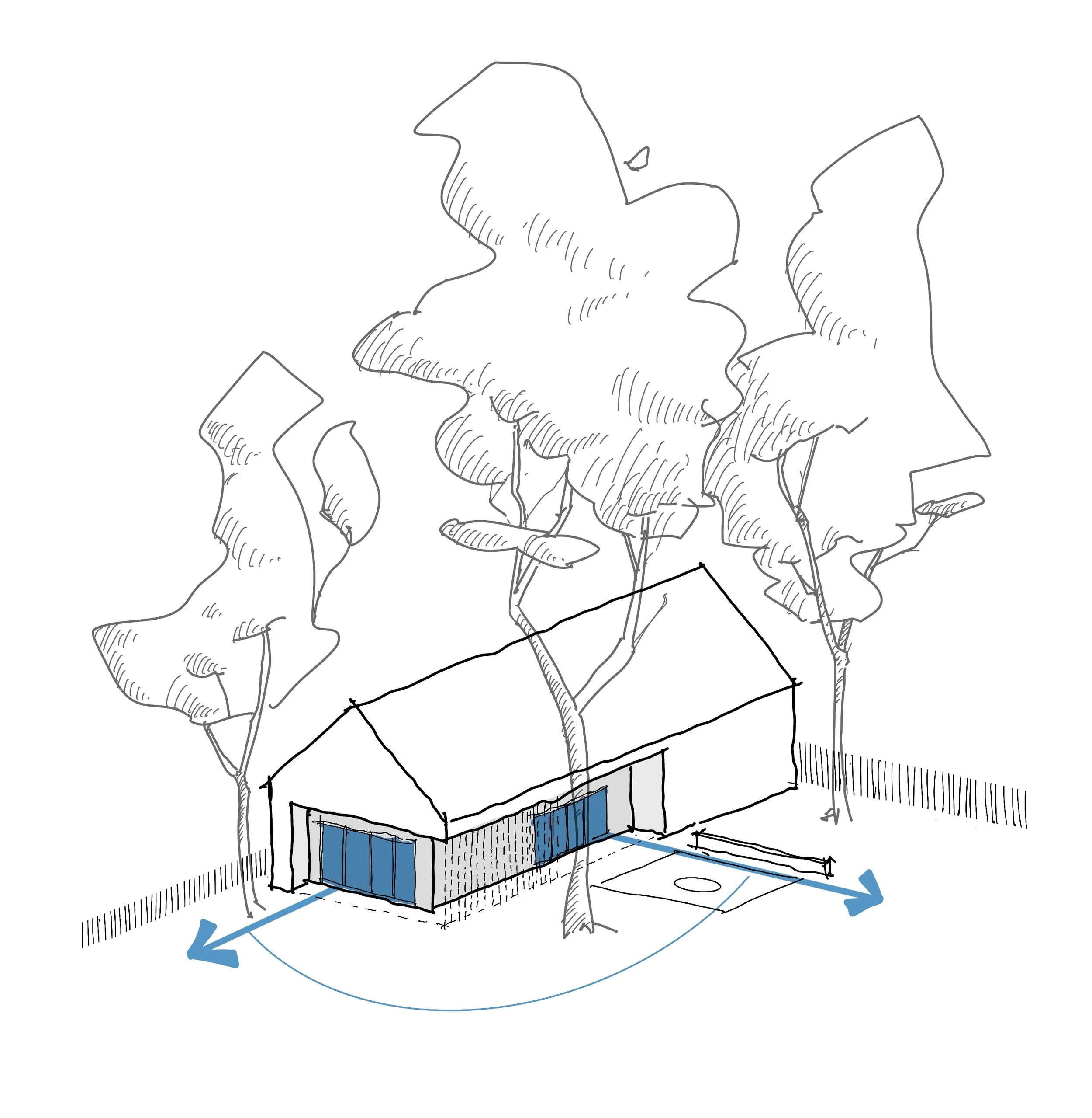 isometric parti drawing of a modern ADU in Denver Colorado.