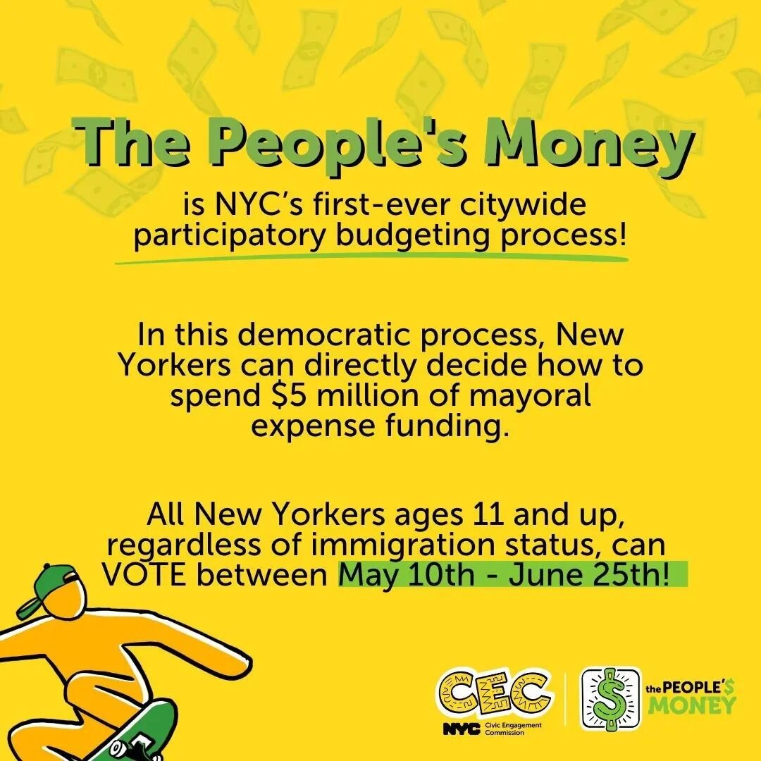 #repost @nyccec: What is #ParticipatoryBudgeting? Your opportunity to make a difference!🗽#NYC

Beginning next Wednesday 5/10, you can VOTE on how to spend #ThePeoplesMoney in your community.💰 Learn more: participate.nyc.gov 🗳️