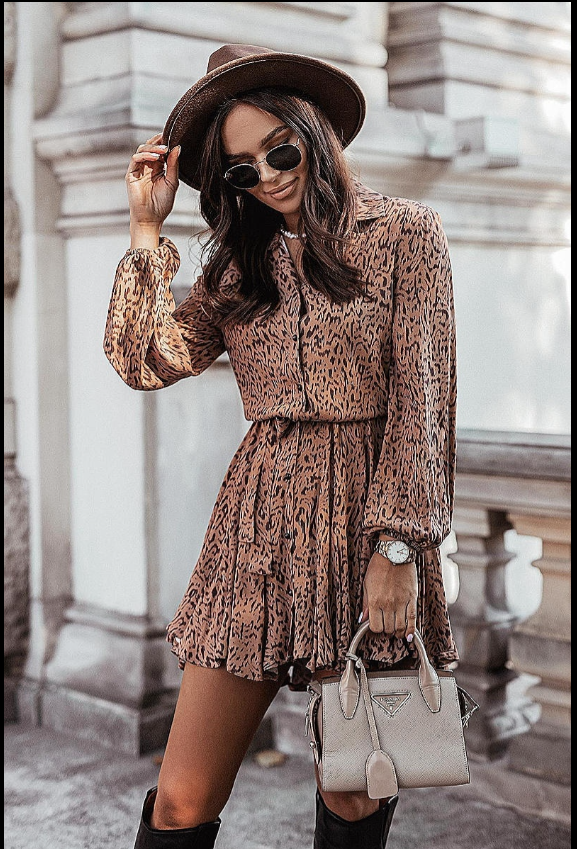 cheetah print skater dress Leopard Balloon Sleeve Belted Skater Shirt Dress — Raw Boutique