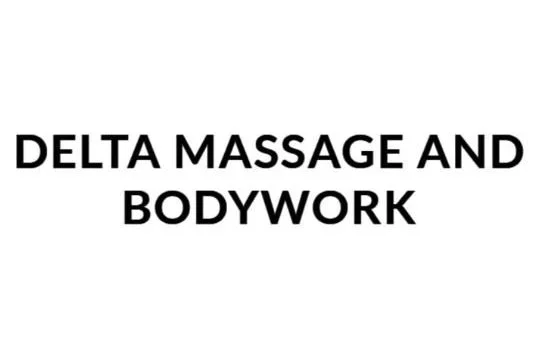 Text on a white background reading "Delta Massage and Bodywork" in bold black letters.
