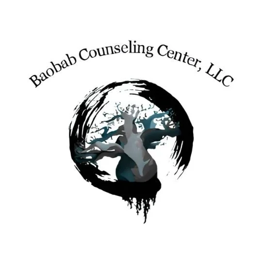 Logo of Baobab Counseling Center, LLC featuring a stylized baobab tree within a circular design.