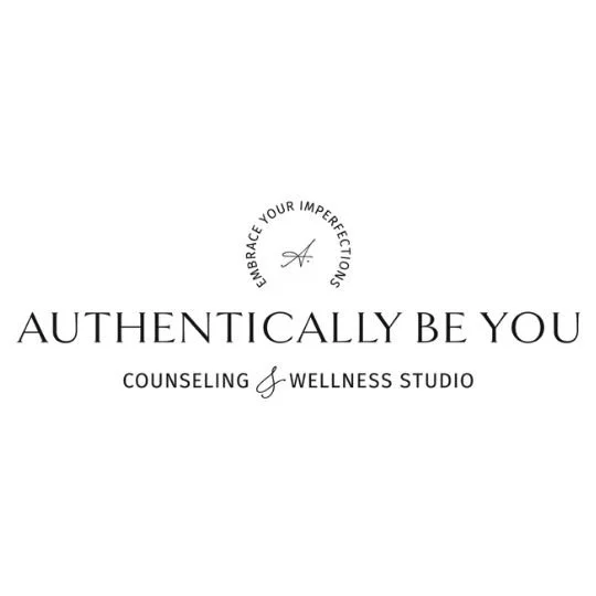 Logo for 'Authentically Be You' counseling and wellness studio with the phrase 'Embrace Your Imperfections' encircling a stylized 'A' at the top.