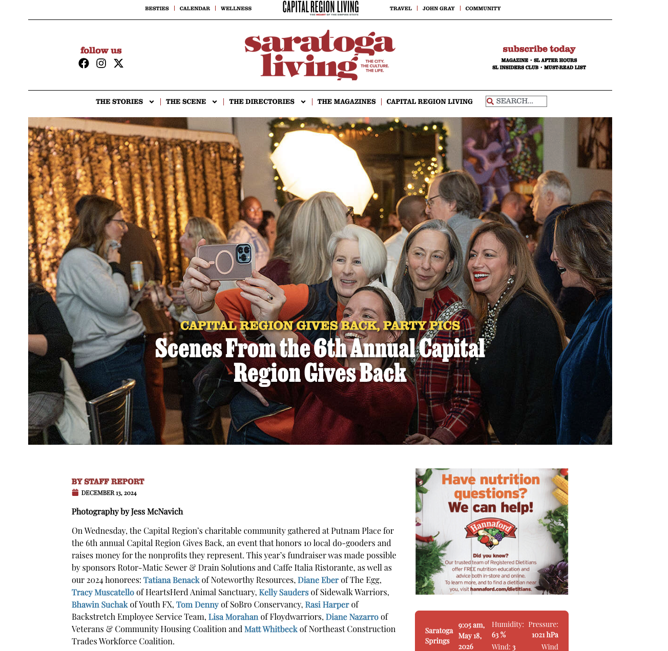 "Capital Region Gives Back 2025"
Saratoga Living, December 2024