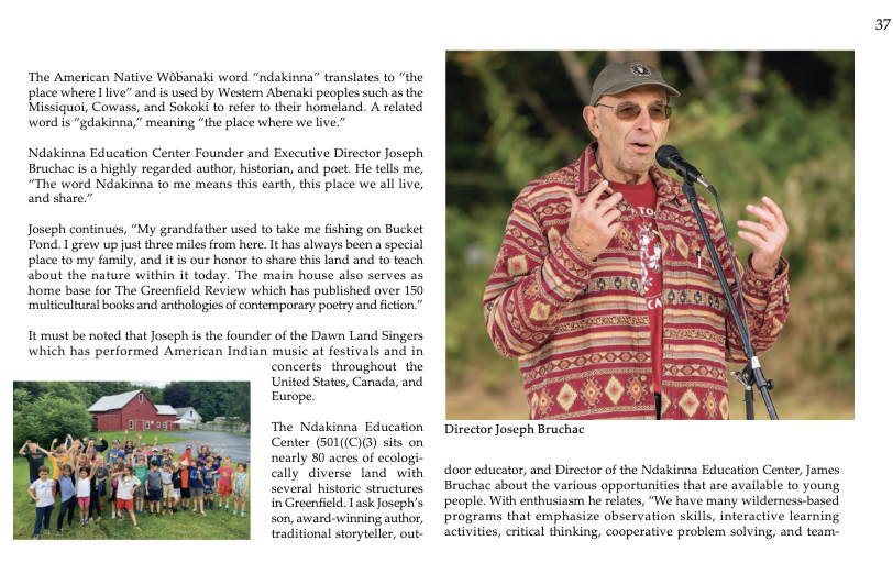 "Respecting the Earth, Remembering the Songs: Ndakinna Education Center" 
518 Profiles, March 2024
(Top Right portrait of Joseph Bruchac)