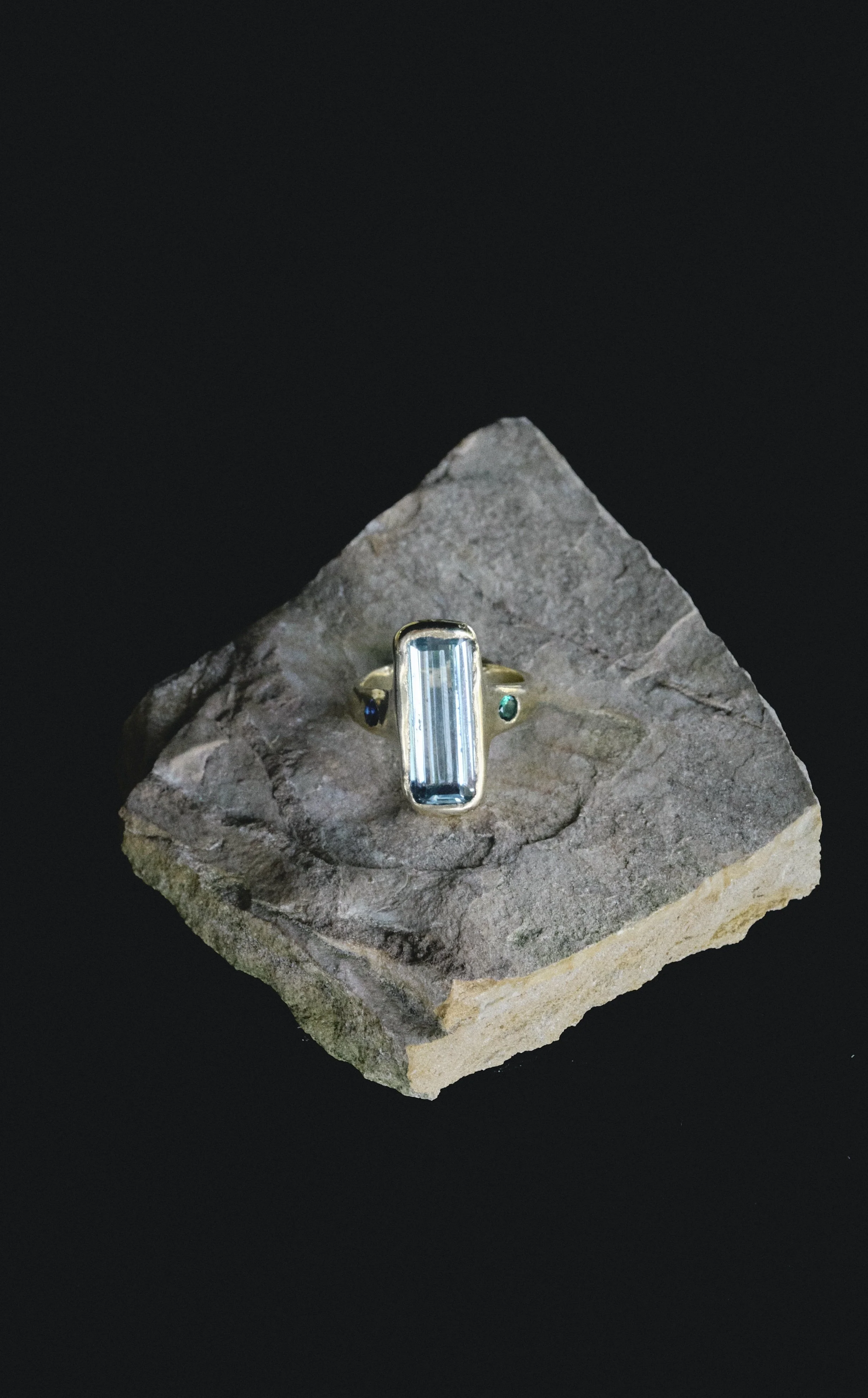 One of a Kind Blue Topaz Bronze Ring - Size 7.5