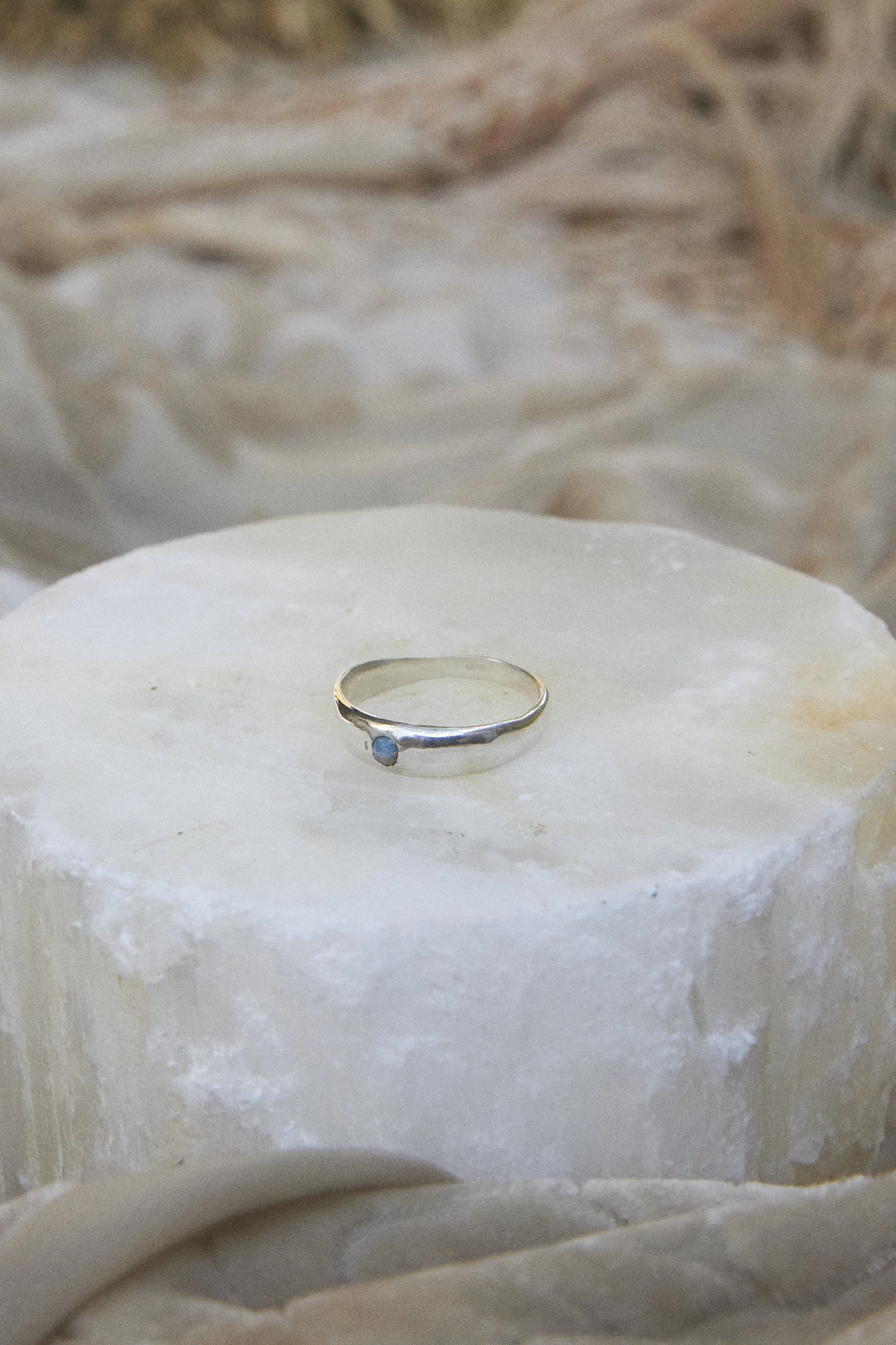 Simple Ring Band - Blue Opal | Silver Size 8.25