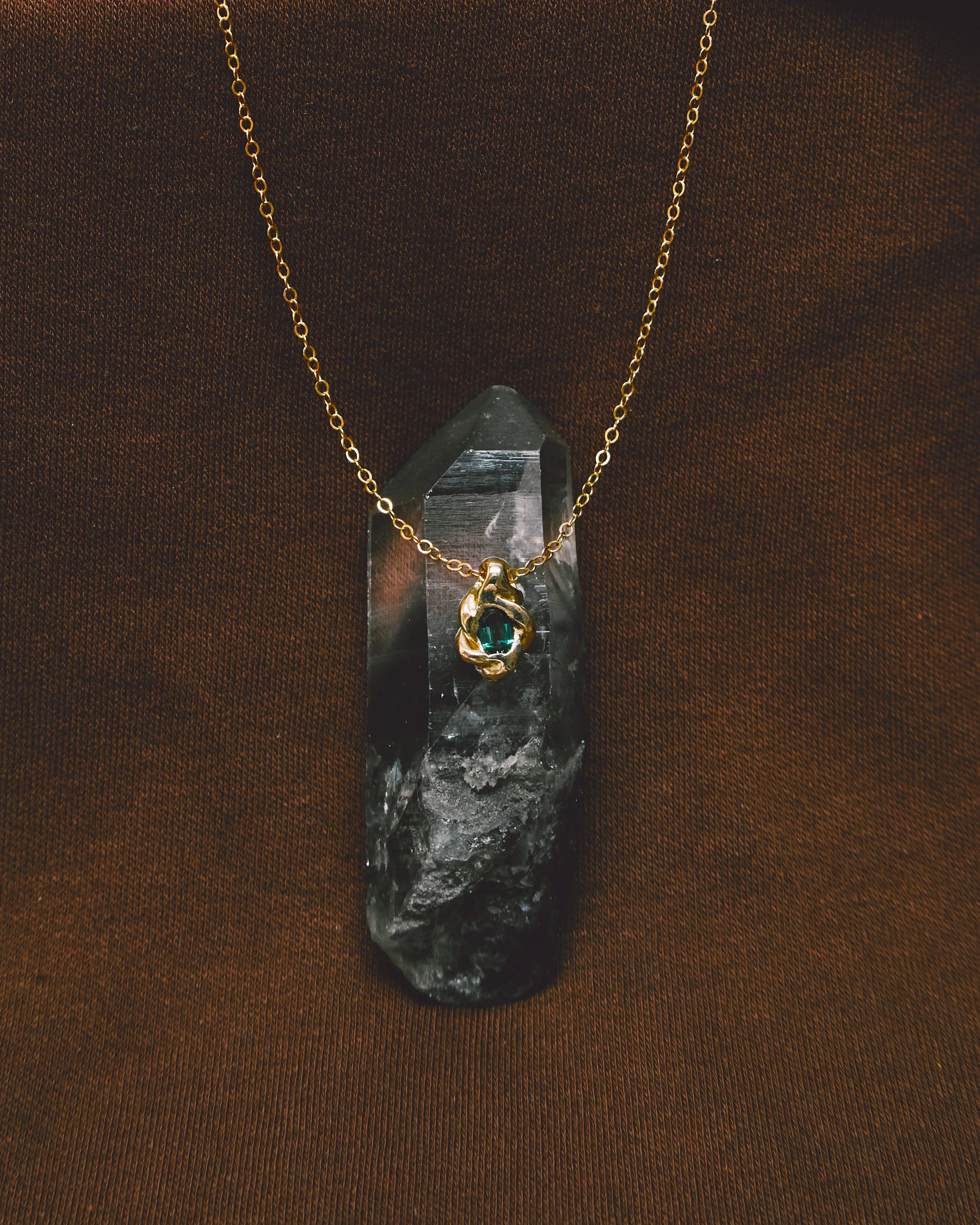 Braided Pendant Necklace | Emerald & Bronze READY TO SHIP