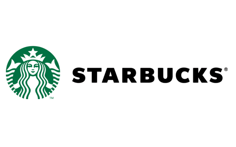 Starbucks logo with green siren emblem and black 'STARBUCKS' text