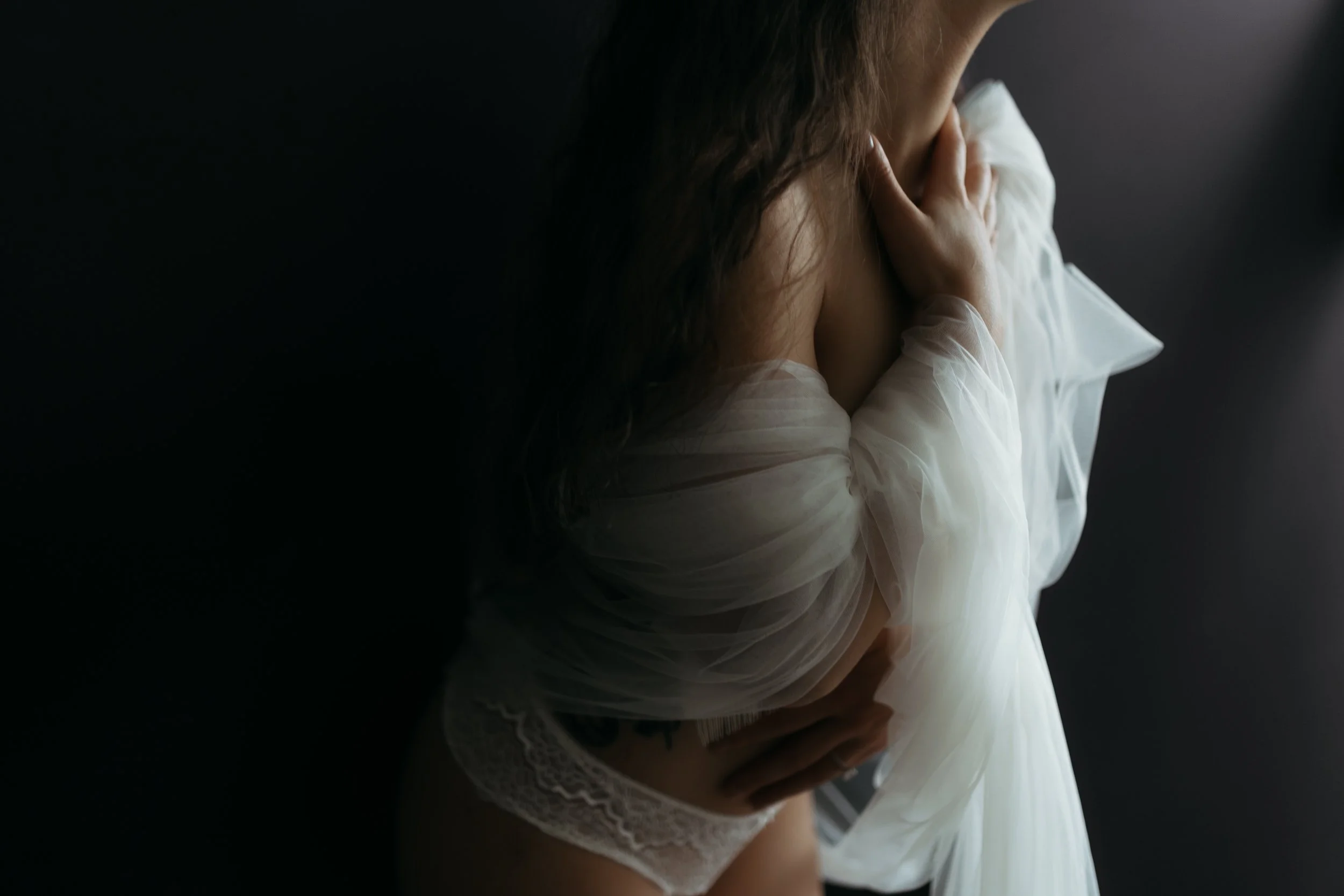 bride in veil and lingerie