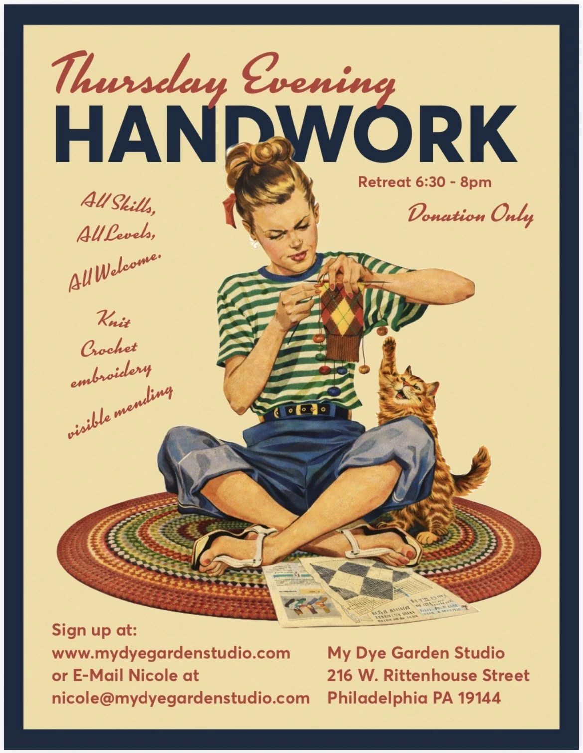 Thursday Evening Handwork  - No sign up needed - Donations welcome