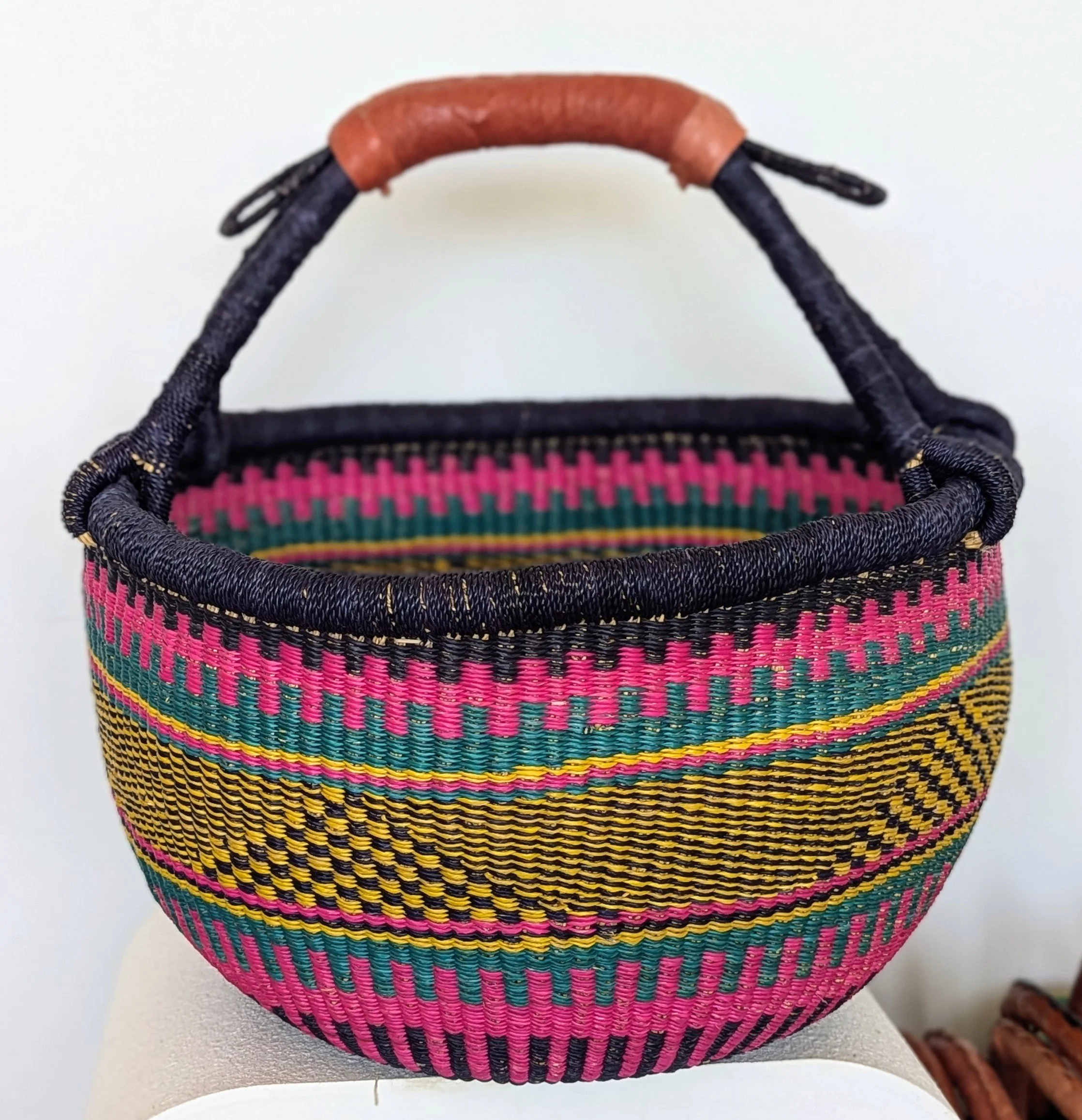 XL Pink Purple Round Bolga Basket