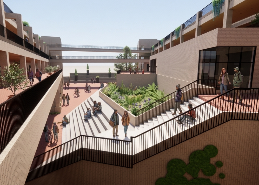 Interior Courtyard overlooking Rainwater Collection System