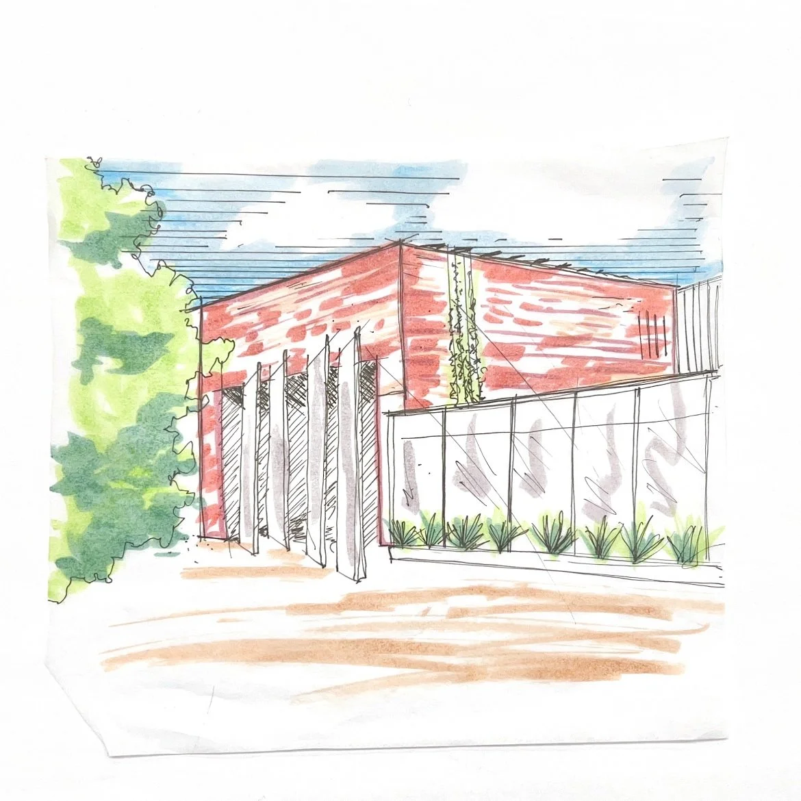 Hand drawing by Nathalie Hutchinson about an adaptive reuse idea for Lloyd Center Mall located in Portland, Oregon