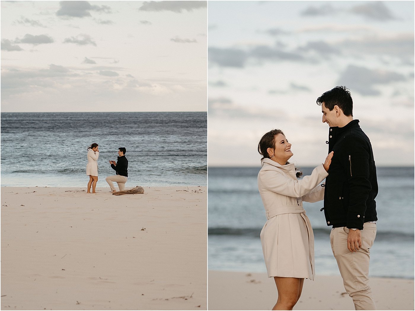 Man proposing to his girlfriend at Box Beach Shoal Bay NSW