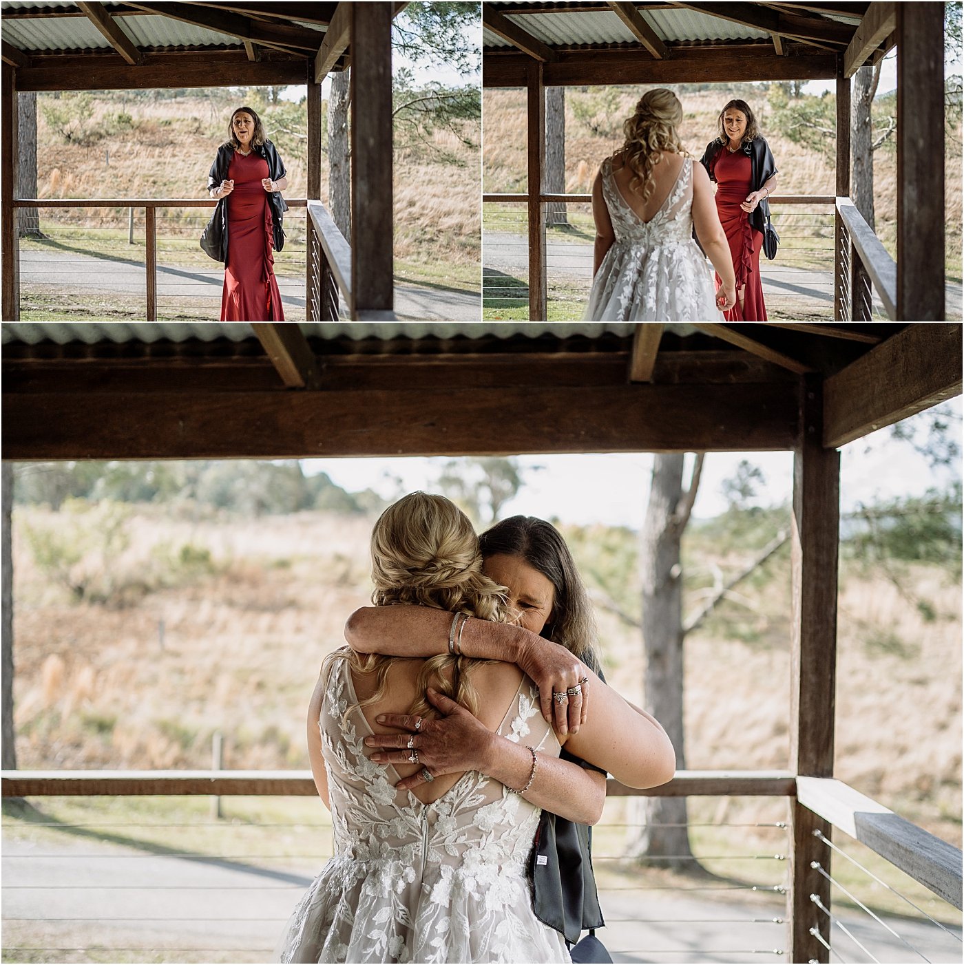 Mother seeing daughter in wedding gown for the first time