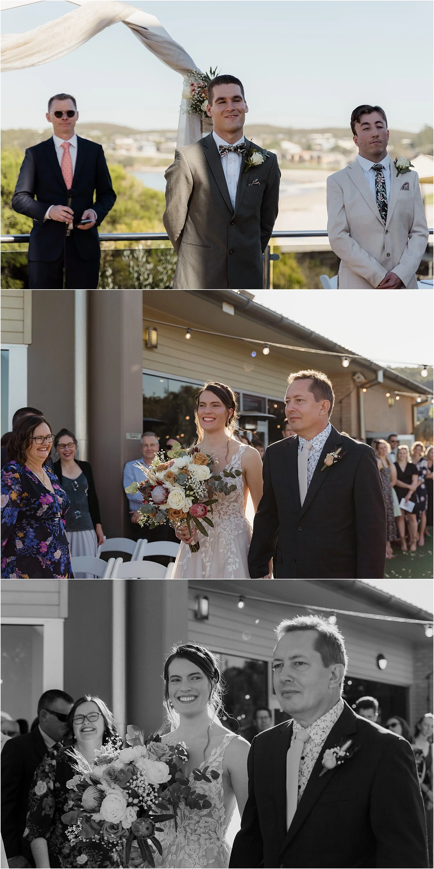 A collage of pictures of a wedding ceremony.
