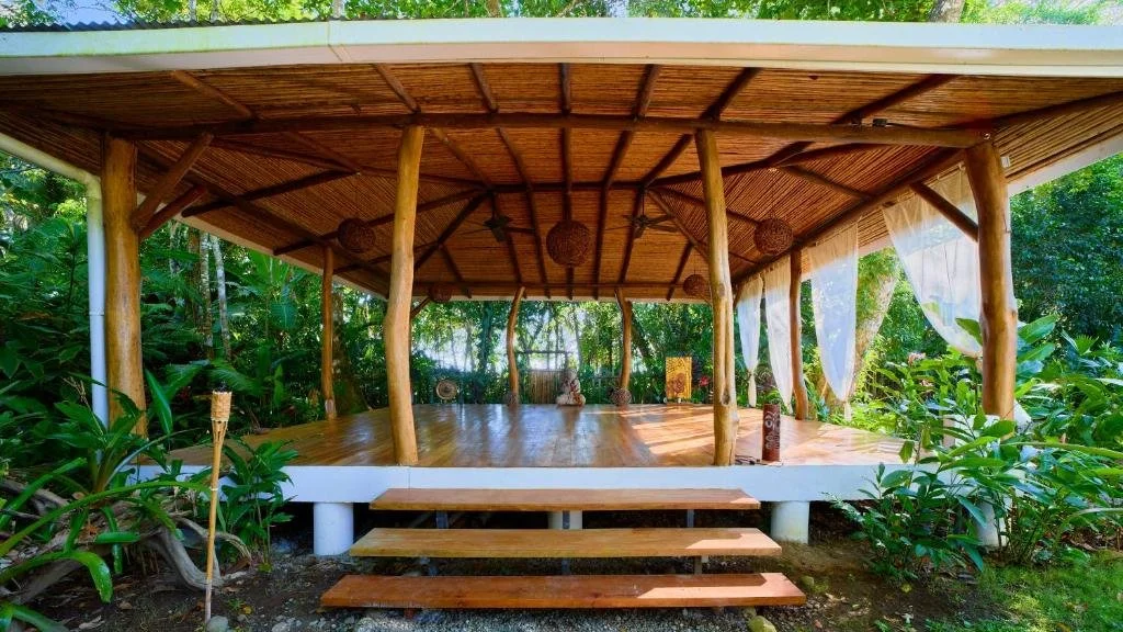 Open-air jungle yoga shala for Embodied Voice Breathwork facilitator training in Punta Uva, Costa Rica