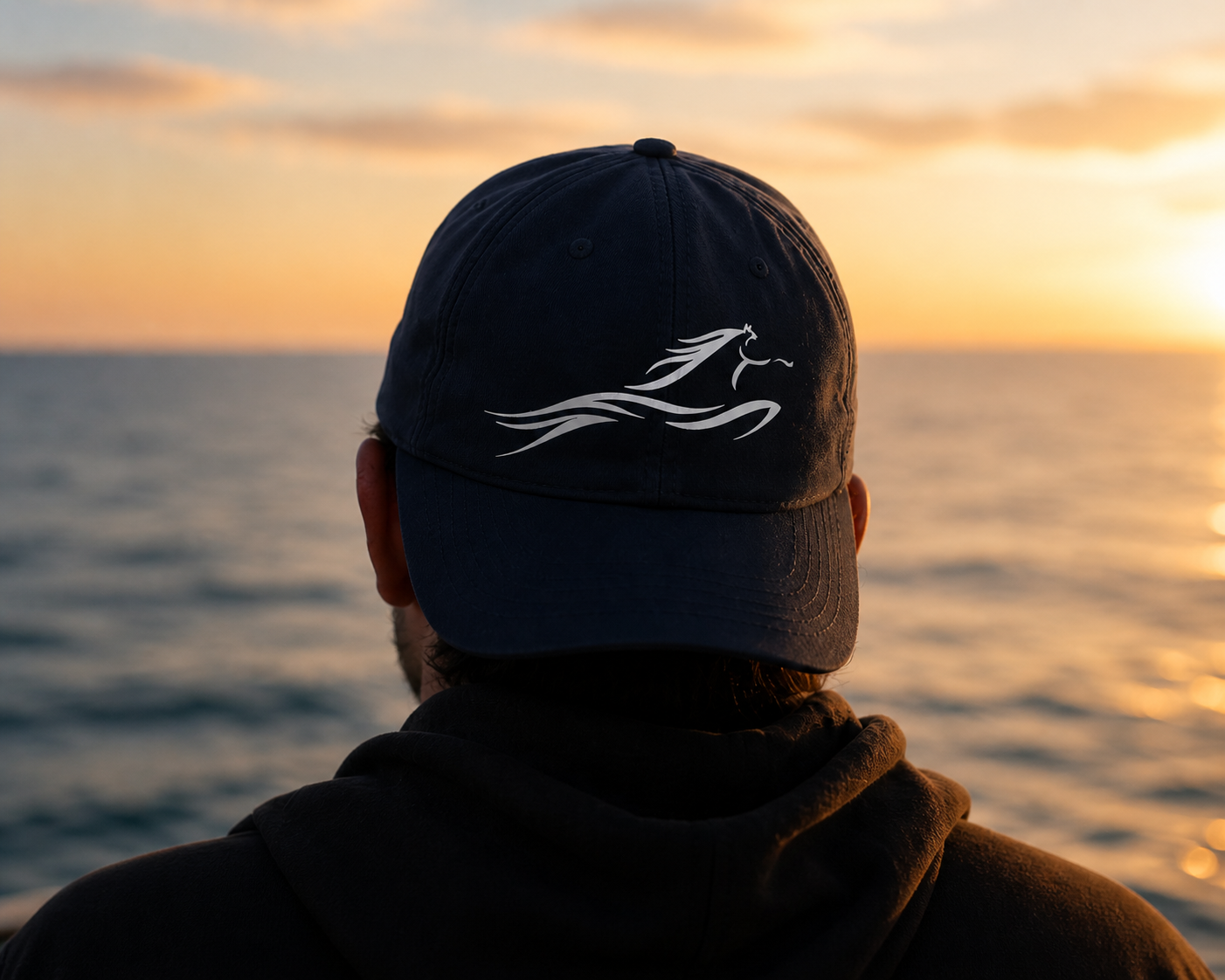 Custom navy cap extending the identity into wearable pieces.