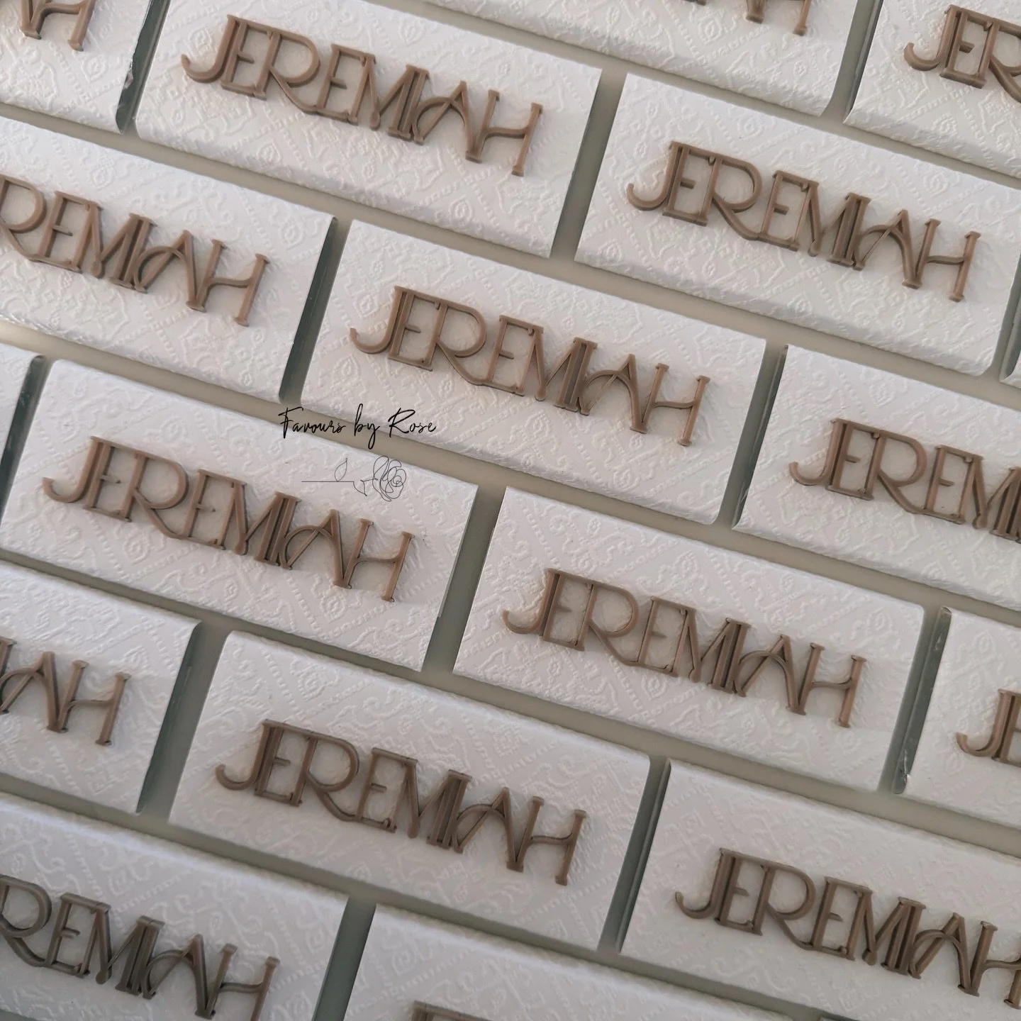 Acrylic name chocolates @favoursbyrose

DM for custom orders and enquiries. 

#baby #birthday #newborn #newbornarrangement #newbornsetup