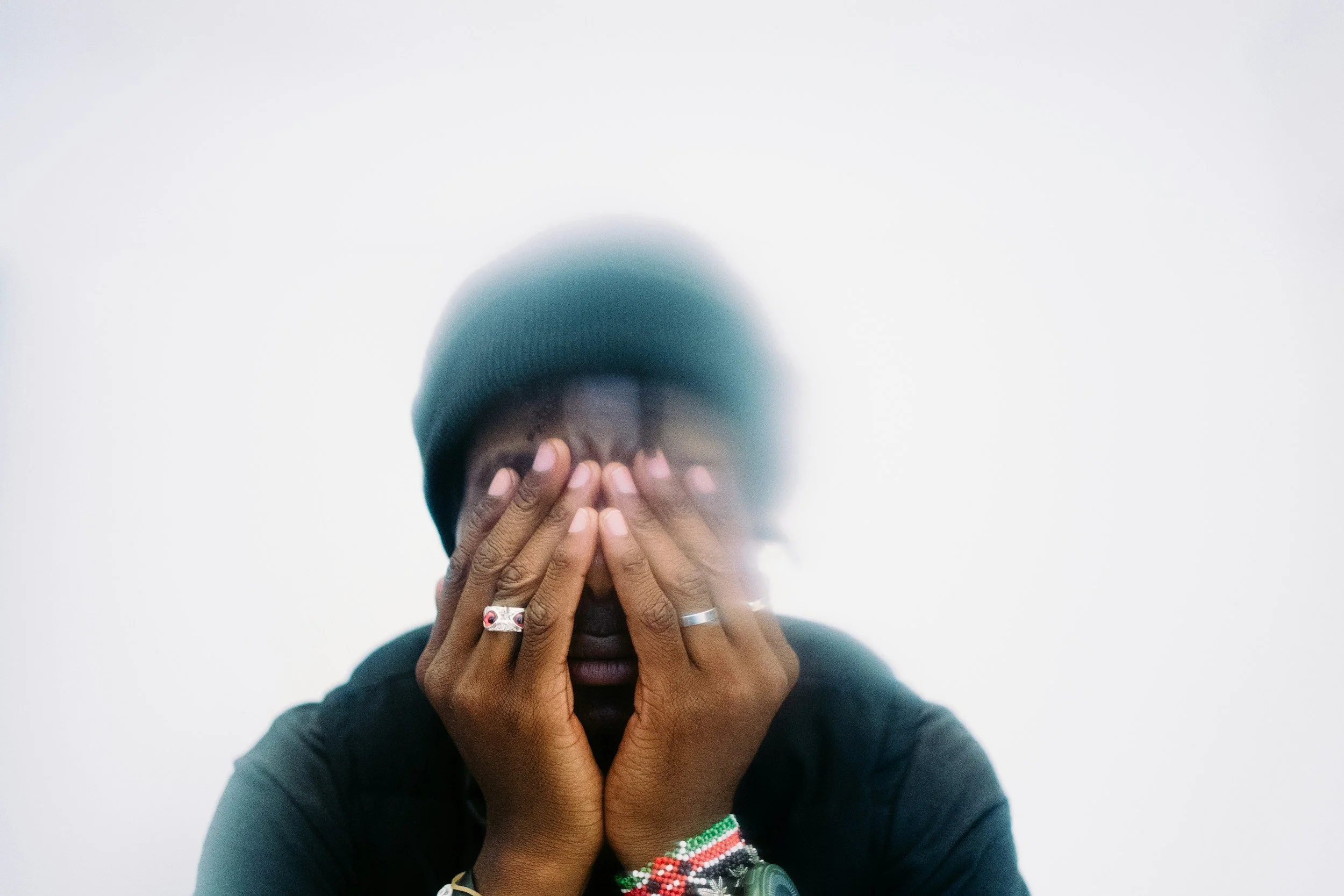 Recognizing physical signs of anxiety in the body image of black man with bracelets