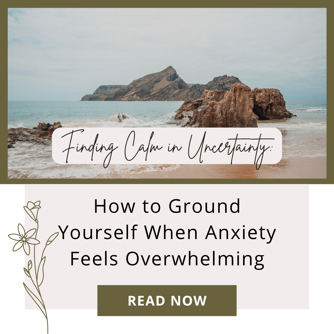 Imgae of ocean with waves at the beach with text readingGrounding techniques for anxiety when feeling overwhelmed