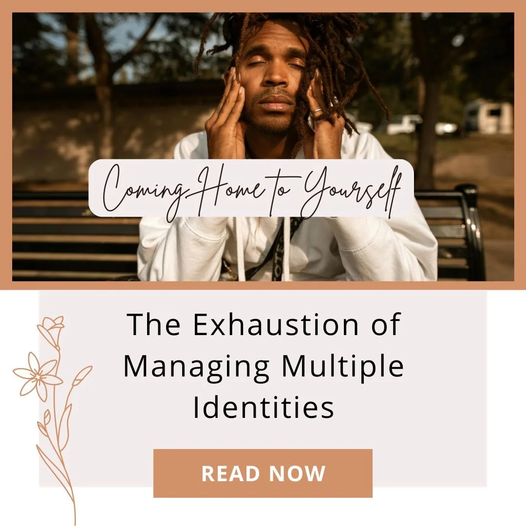 BIPOC adult sitting in a park looking exhausted after switching between different social settings