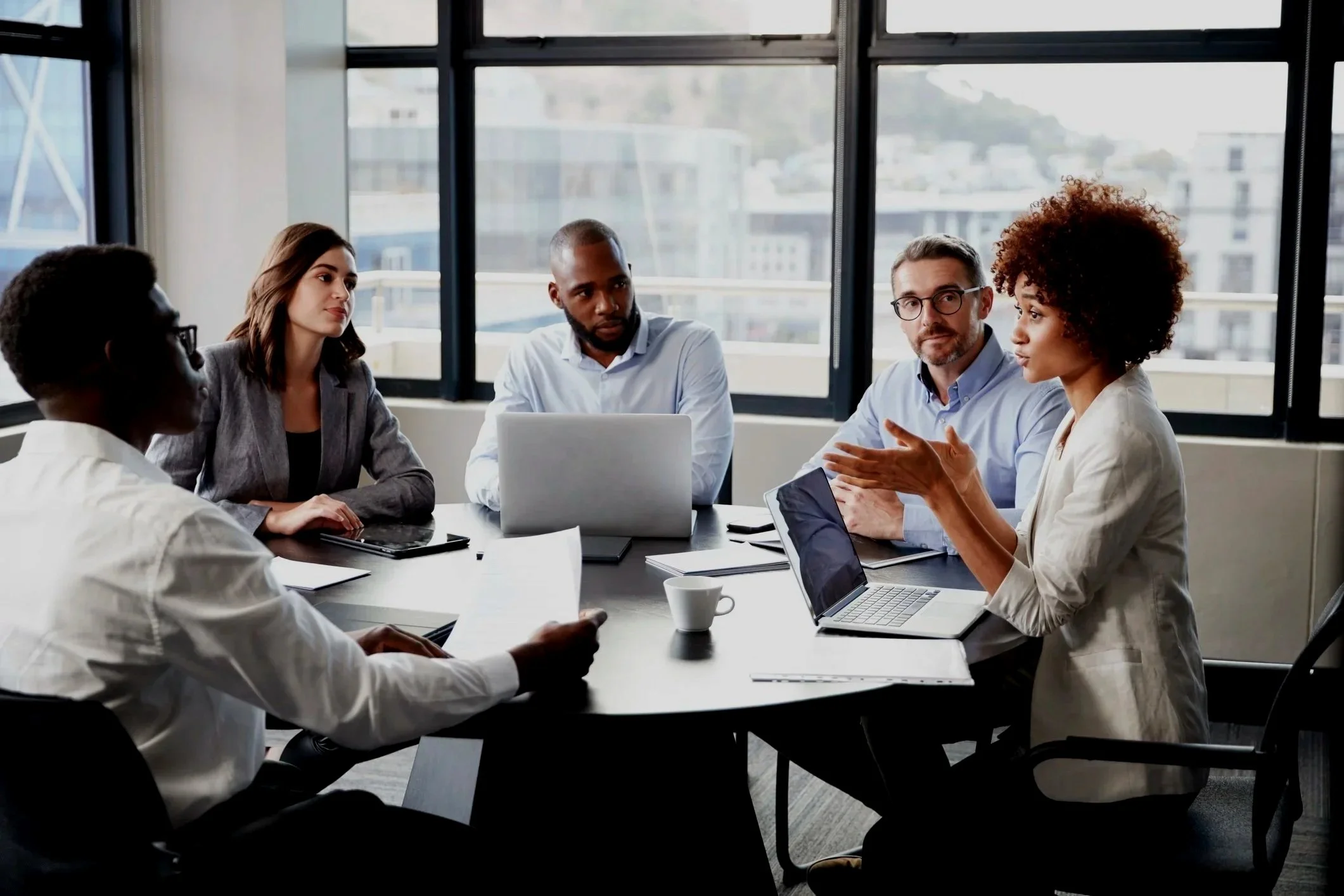 group of diverse team working at in a conference room at the table