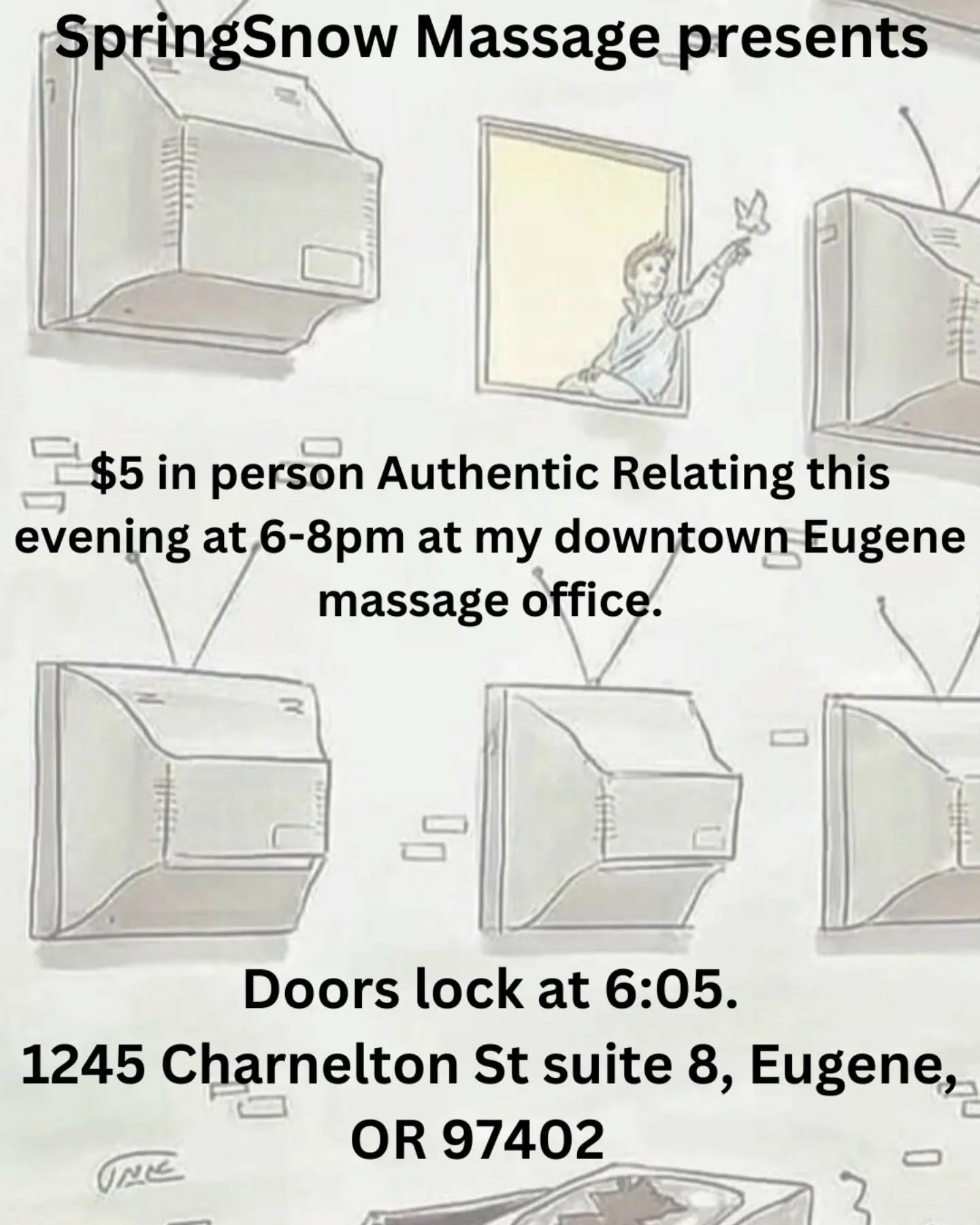 Future Events:

-Monday 5:30-7:30PM Aug 25th AR: email me if you&rsquo;d like to be on the AR email list at springsnow.massage@gmail.com

Sun 2:00PM Sept 14nth  Preparatory Fall equinox intention Nature walk.  Rain or shine. 
https://www.facebook.com