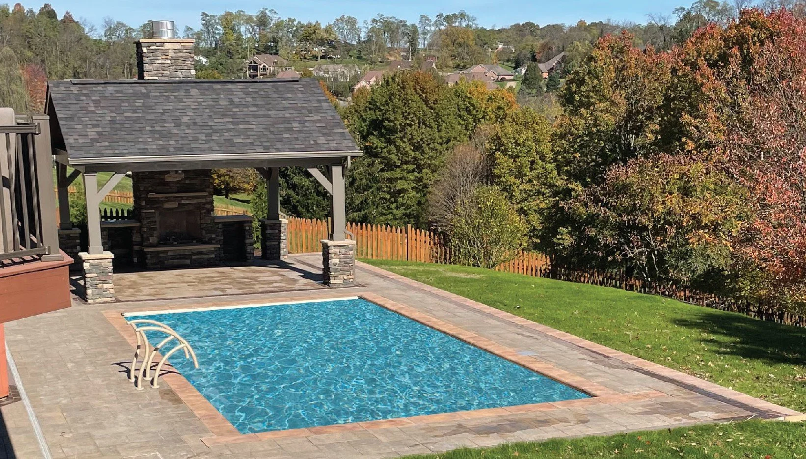 Pavilion, paver patio and inground pool in Level Green, PA