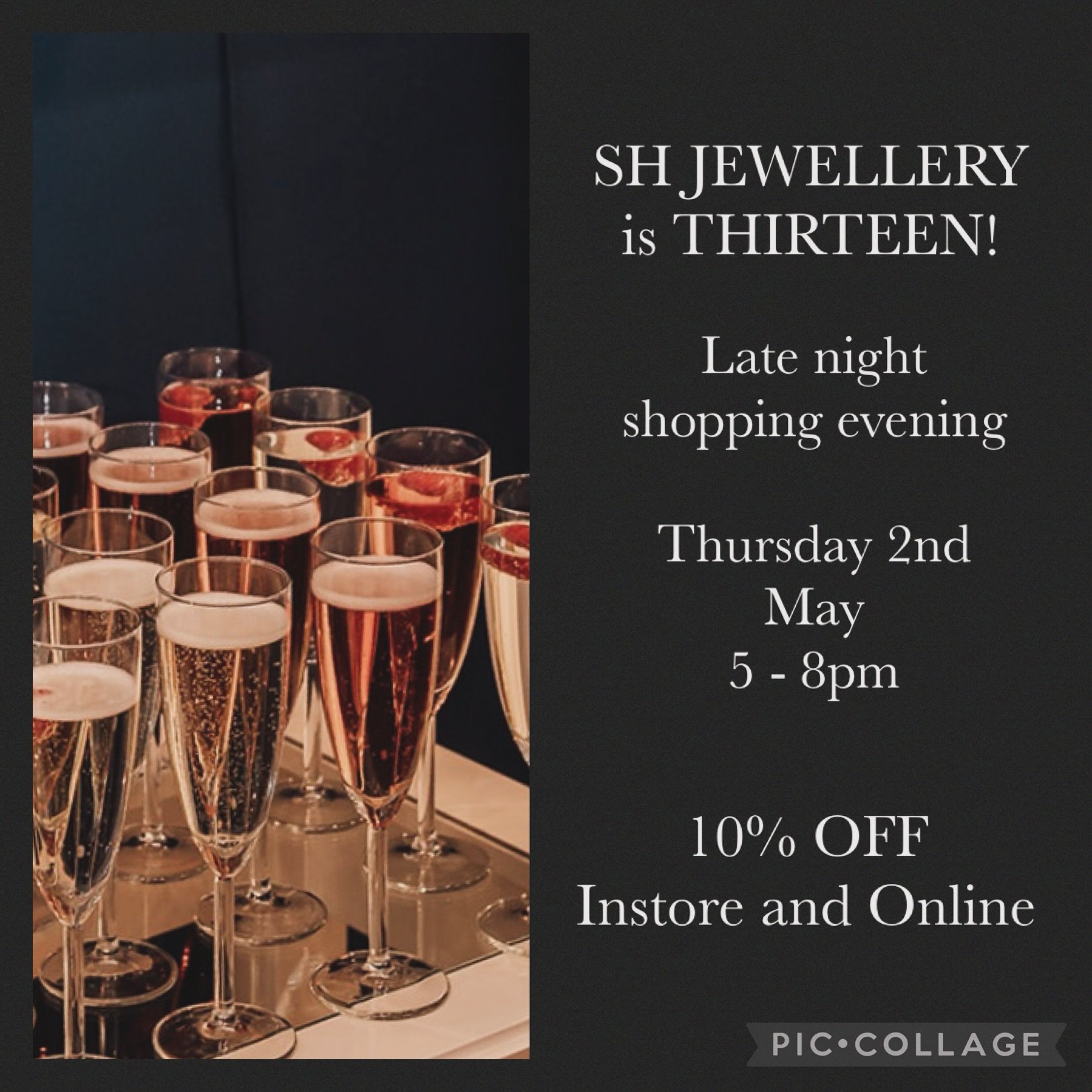 We turn 13 this week! Thirteen whole years of SH Jewellery and we couldn&rsquo;t be happier to celebrate this milestone with you all 🥂
We have our late night shopping event this Thursday the 2nd May, 5 - 8pm so pop along for a glass of bubbles and e