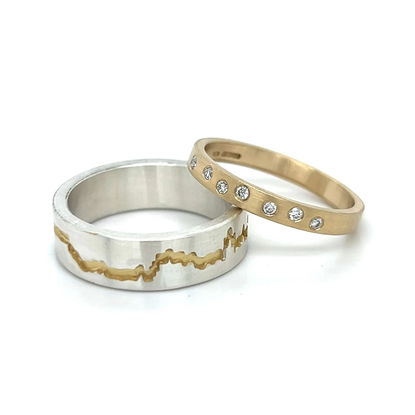 A recent commission for @hannahlouiselamb - the gold edition! One 9ct half eternity scatter band for our client to wear alongside her Hannah Louise Lamb engagement ring and this silver Edinburgh Skyline ring with a vermeil (gold plated silver) detail