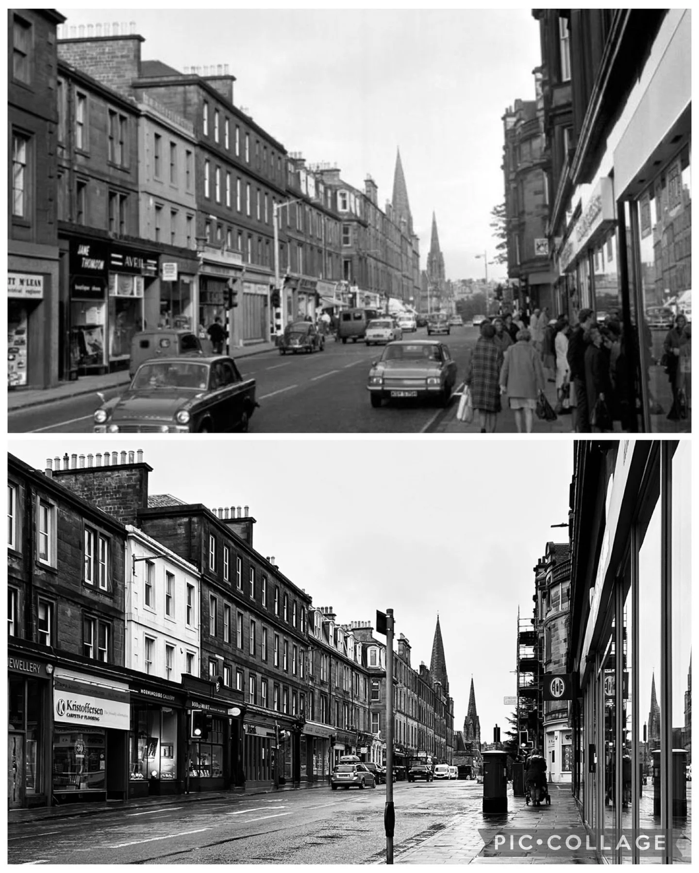 I was sent this wonderful top picture this week. There&rsquo;s something special about looking back.

The top photograph was taken in 1971. The one beneath it, I took this week in 2026. Same stretch of Morningside Road, same elegant tenements, the ch