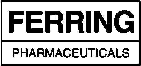 Ferring Pharmaceuticals logo with bold text inside a rectangular black and white design.