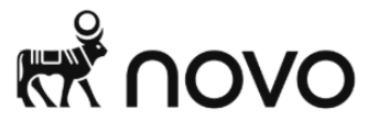 Logo with a stylized animal and the word 'novo' in lowercase letters