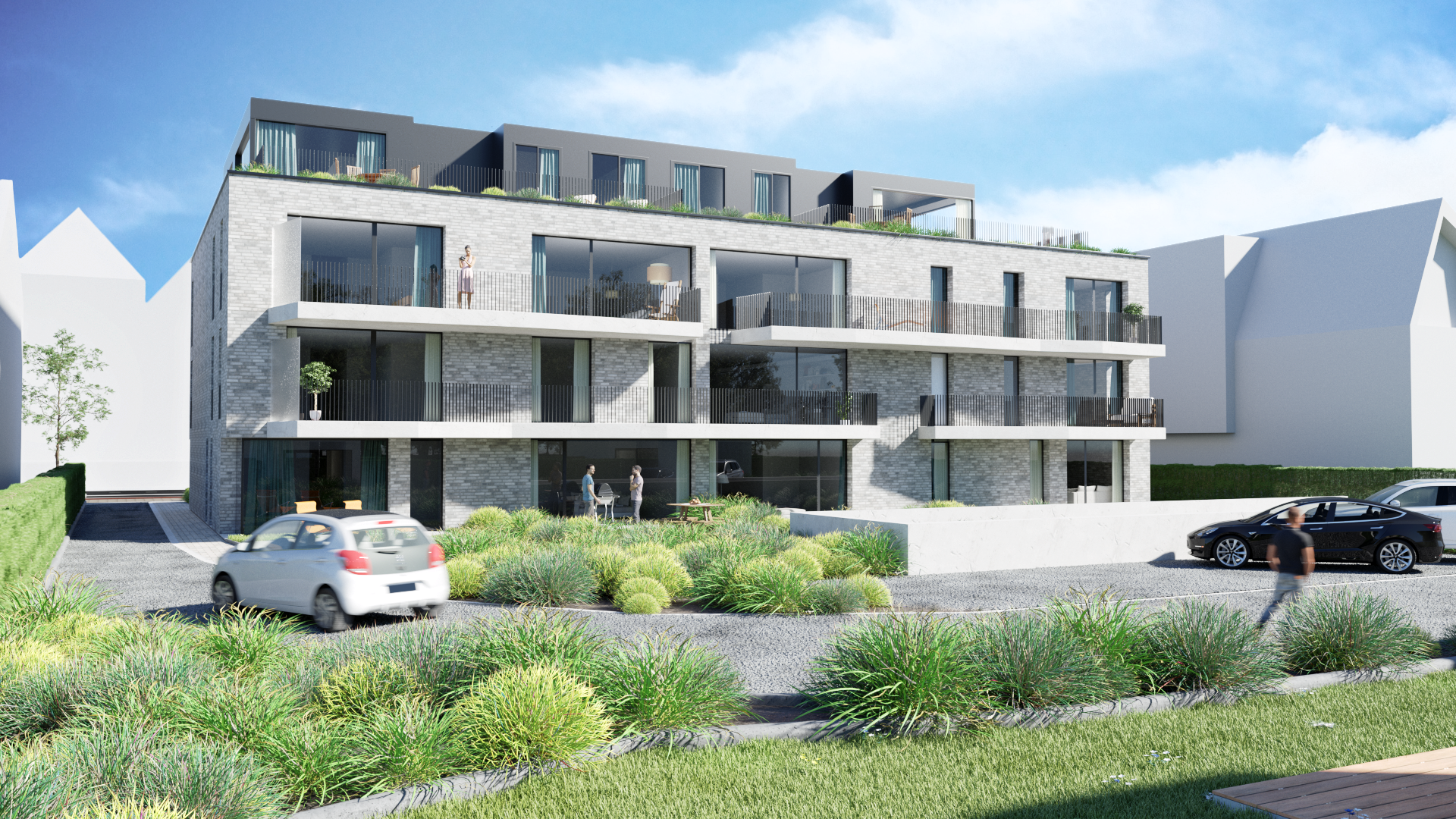 Parc Bonne back facade with parking