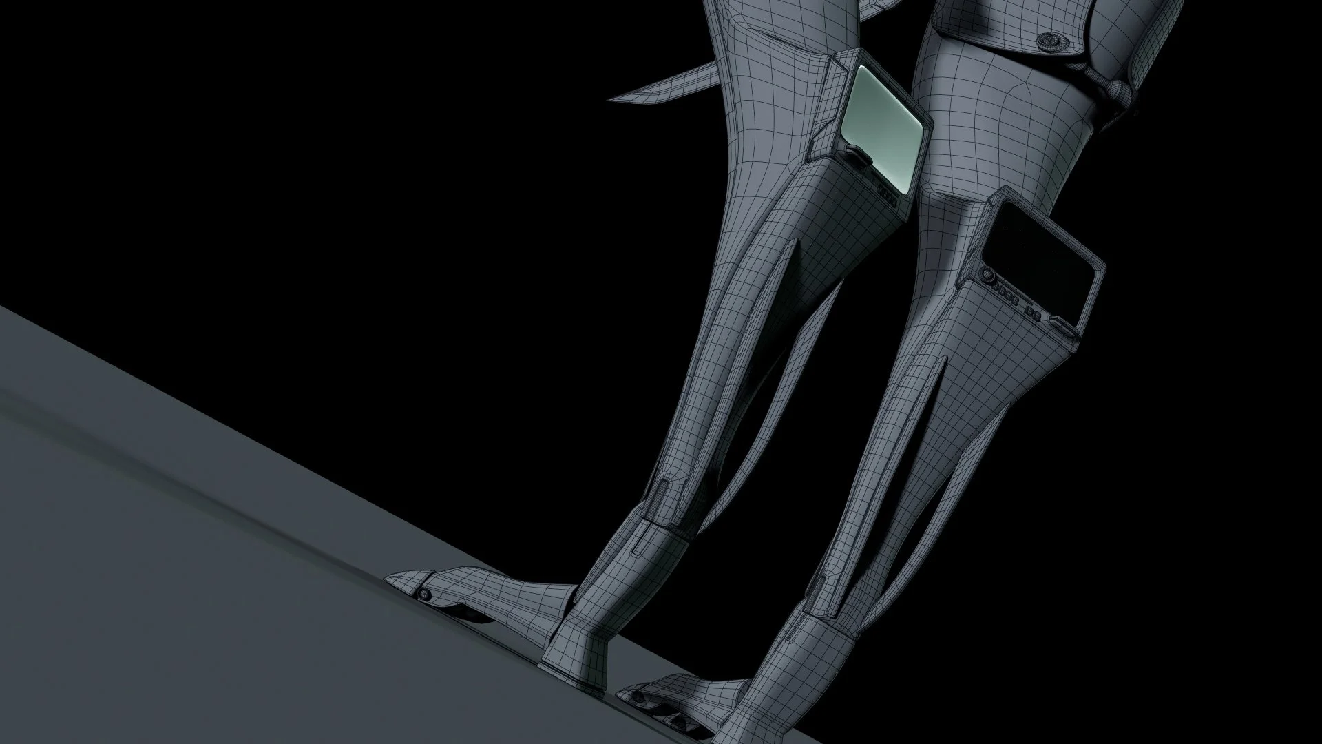 Robot with Naginate wireframe legs