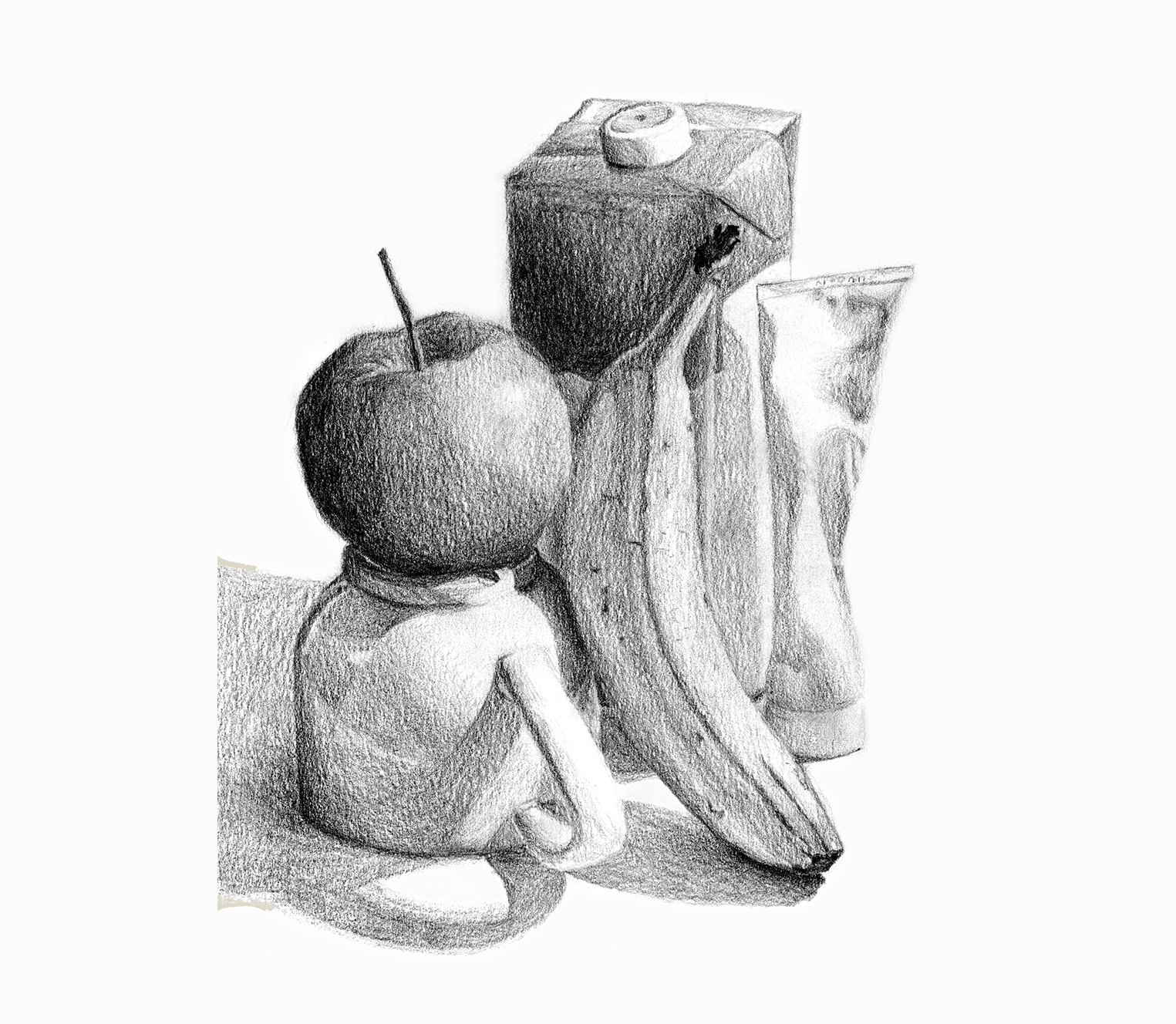 Traditional still life drawing, pencil on paper