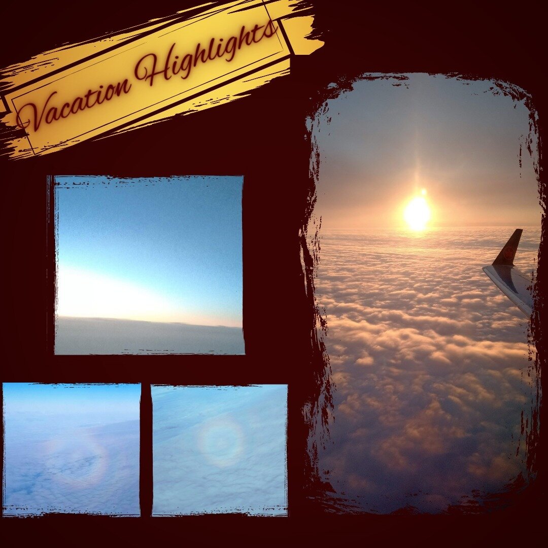 Back in Germany after our winter vacation, so it's time for some vacation highlights ❤️

1: 
right: sunset on the flight out from Montrreal
upper left: sunrise while getting closer to Europe
bottom left: hard to see, but both show circular rainbows (