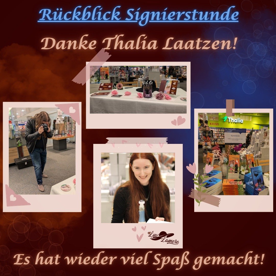 Hier ein kleiner R&uuml;ckblick 😊
Die Signierstunde am Samstag hat viel Spa&szlig; gemacht - danke f&uuml;r die Einldung, liebes Thalia Team! 
Ihr habt einen tollen Tisch f&uuml;r Lyv vorbereitet und sie hat sich wie zu Hause gef&uuml;hlt. Das hat d