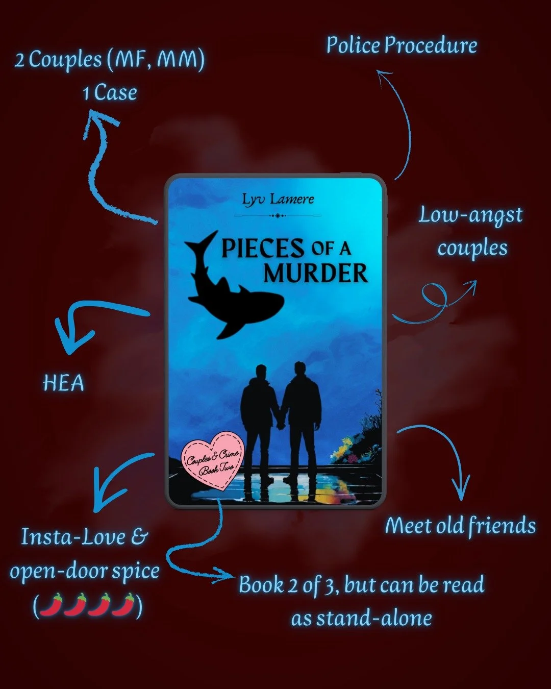 You loved Generational Payment and now desperately need to know more about Book Two in the Couples &amp; Crime trilogy? No problem! 😊

Here's what Pieces of a Murder has to offer:

💘 Two couples, one case (MF &amp; MM!) 🌈
🕵️ Police procedure
🔥 I