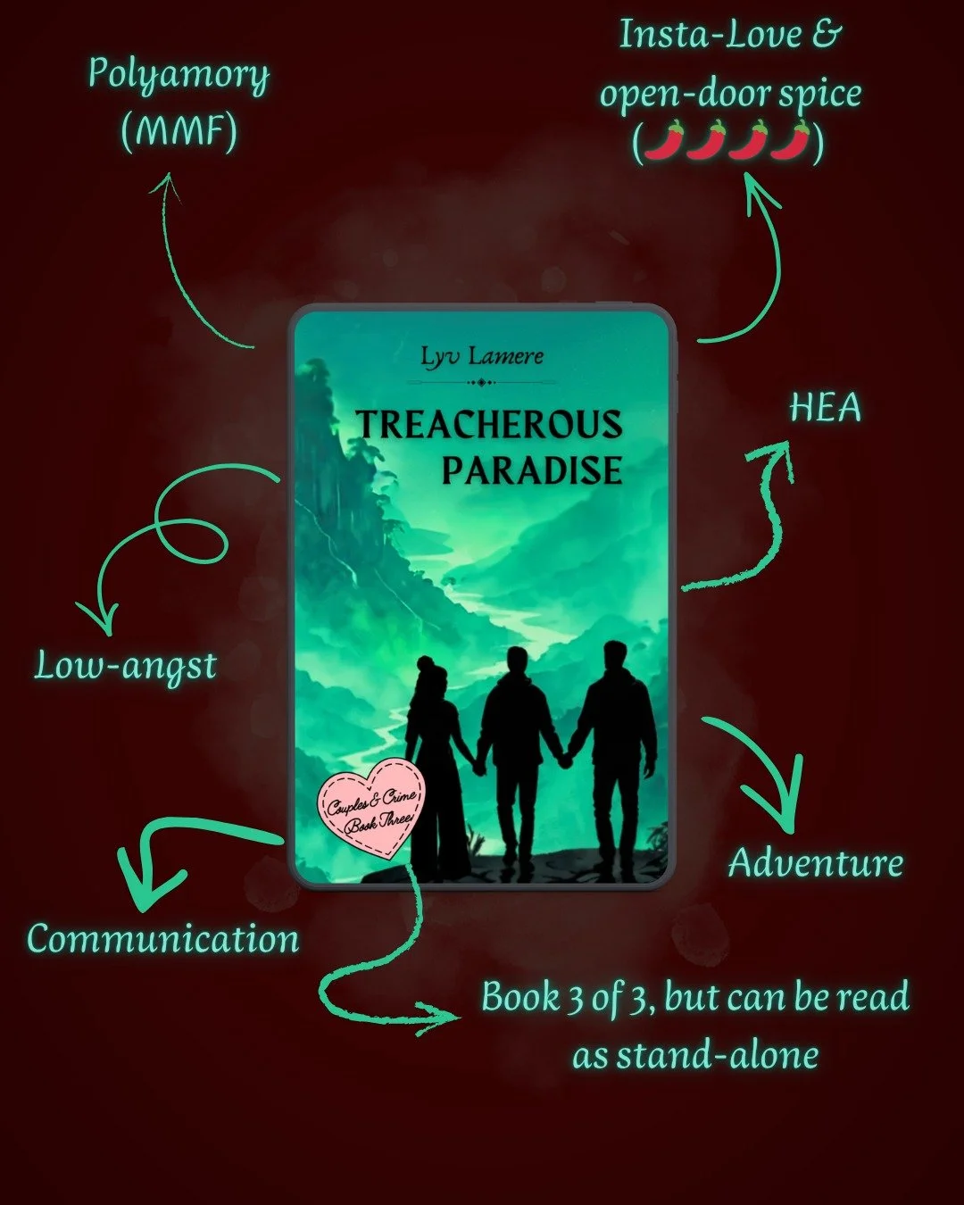 Let's start Tuesday with some tropes^^ 
You know what to expect in the first two books of the series, so here's all you need to know about Treacherous Paradise to know it's the perfect book for you! 😘
Pick up your copy and get:

 🌈 MMF Polyamory
💘